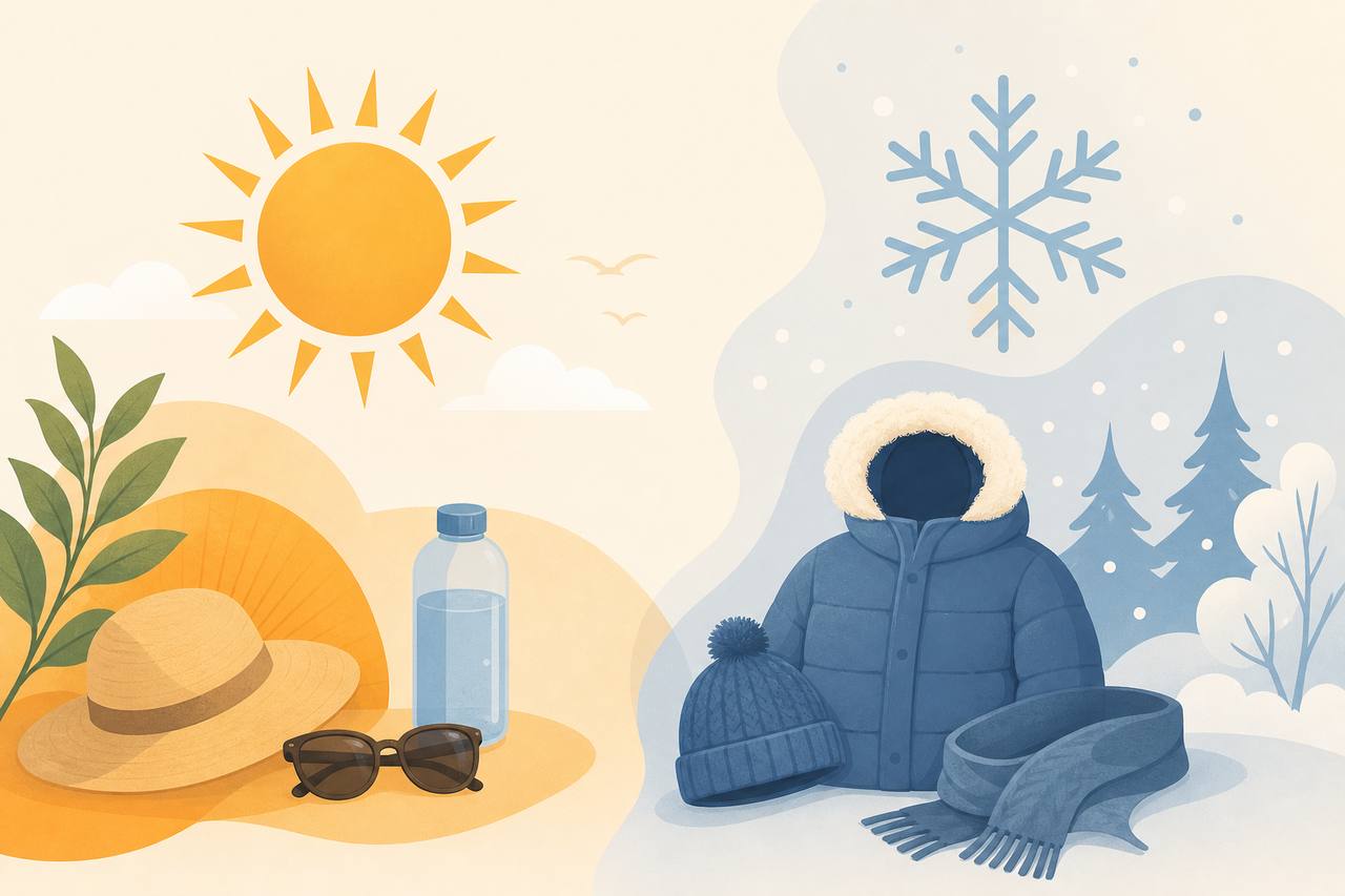 Illustration representing heatwaves and cold waves