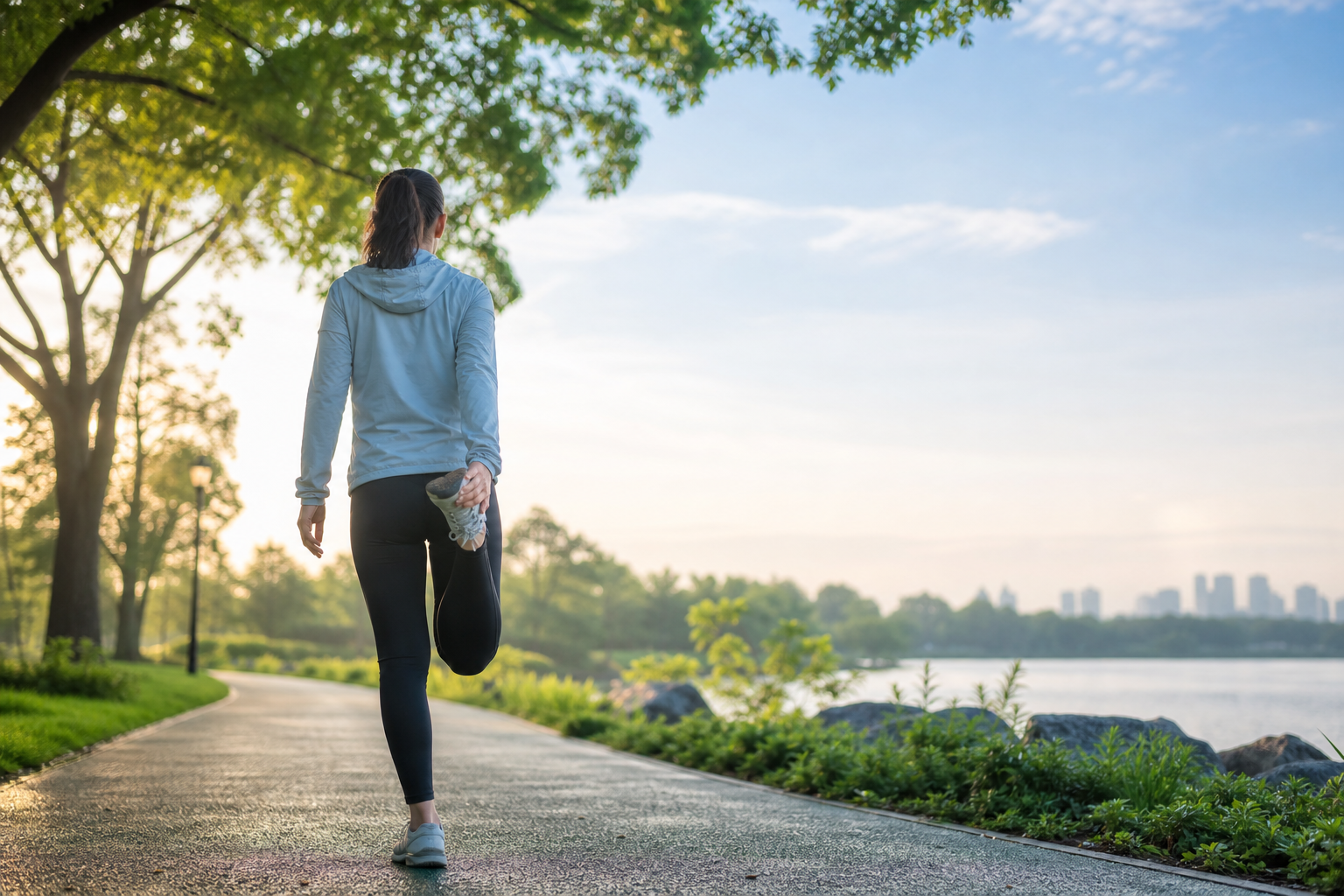Image representing someone stretching and preparing to exercise outdoors