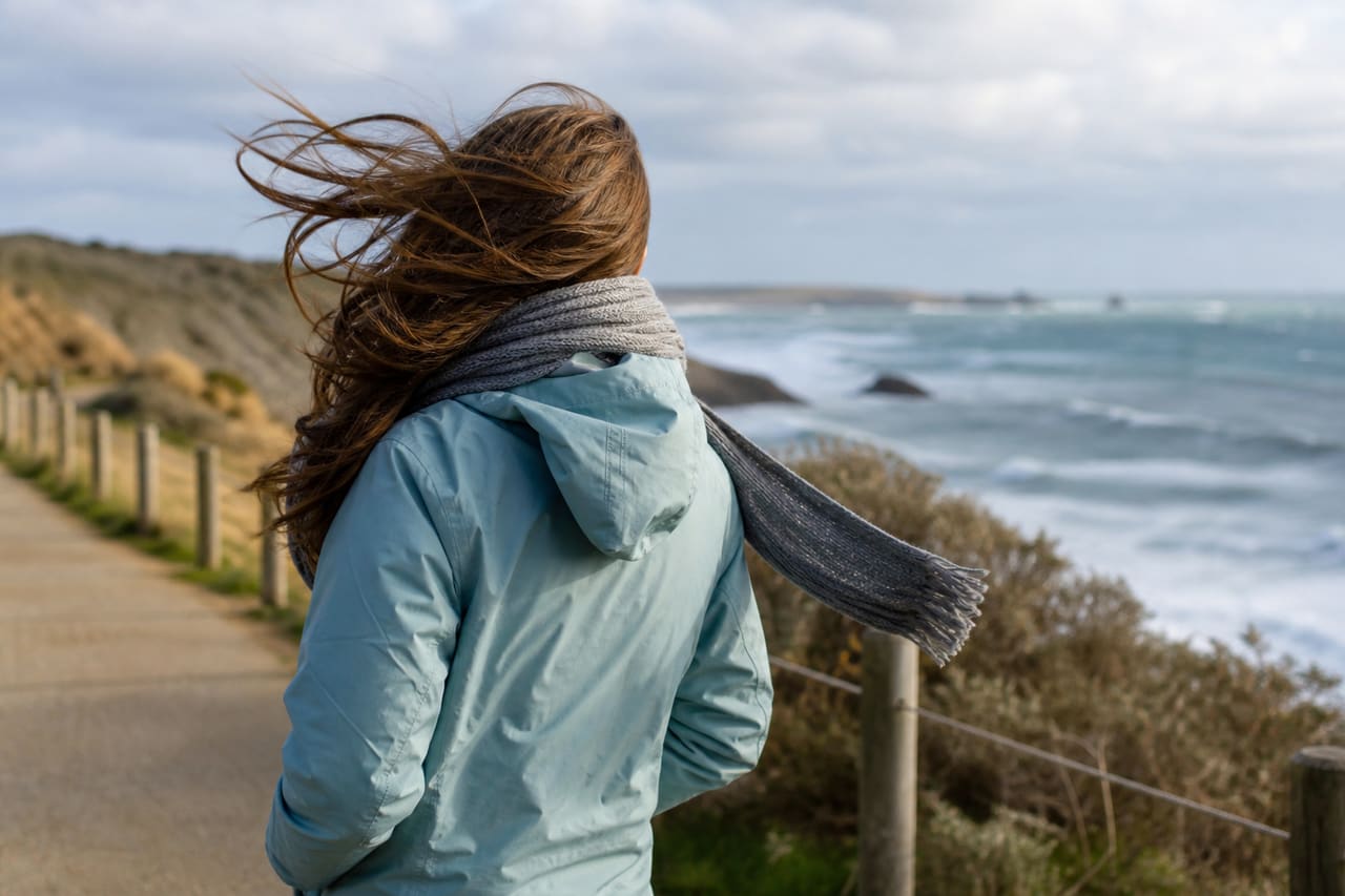 Wearing a windbreaker to prepare for strong wind